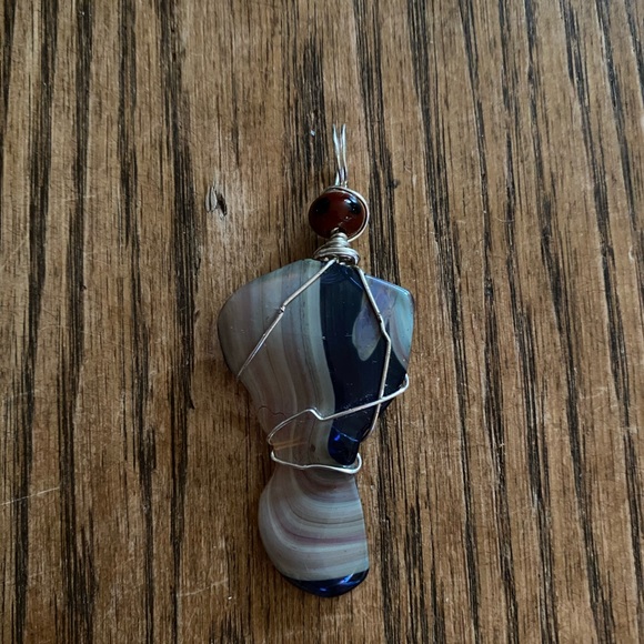 Wire Wrapped Artisan Blown Glass Pendant - Picture 4 of 5